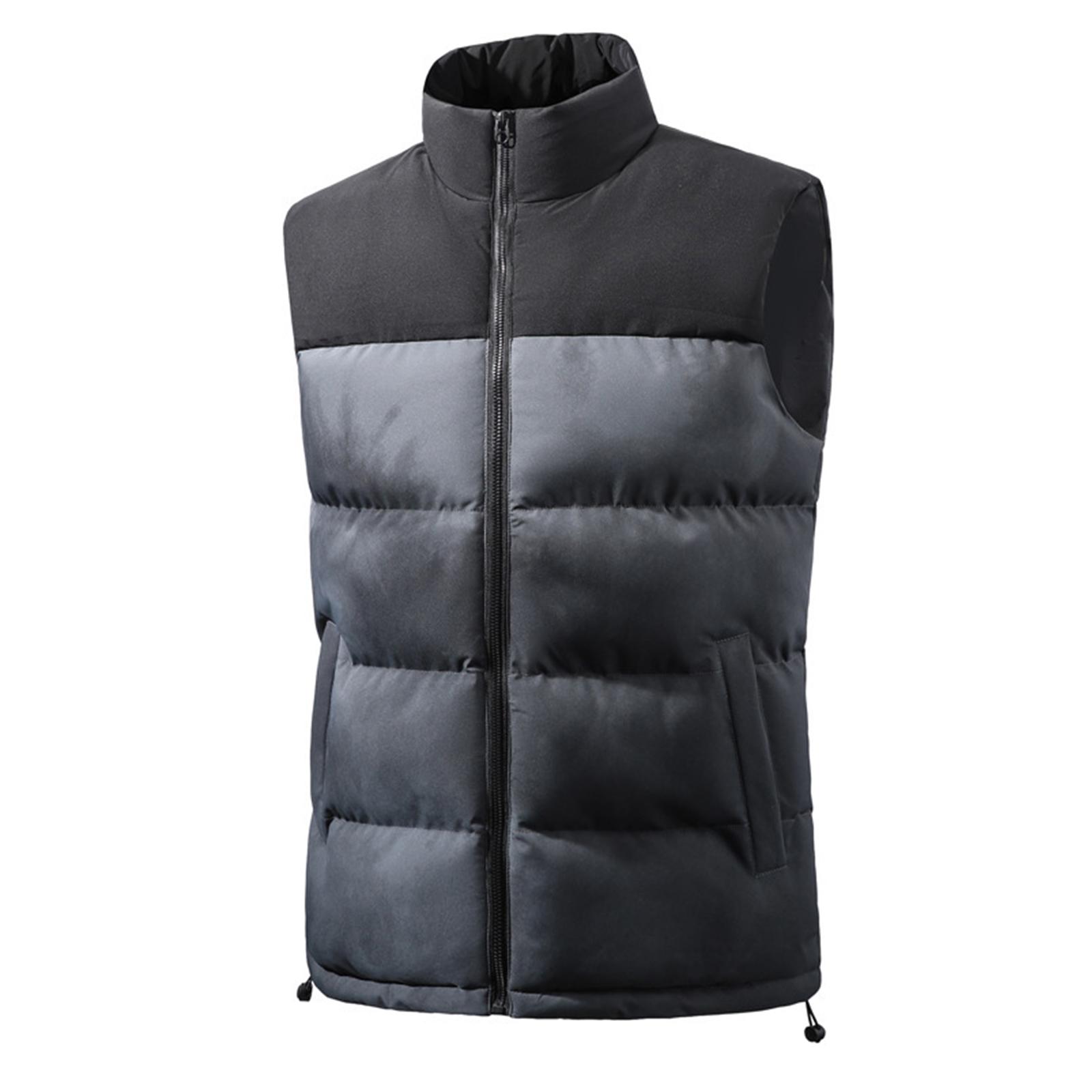 

Мужской повседневный жилет на молнии с цветными блоками, Мужской утолщенный пуховый жилет, Безрукавный уличный повседневный теплый жилет-пальто со стойкой L