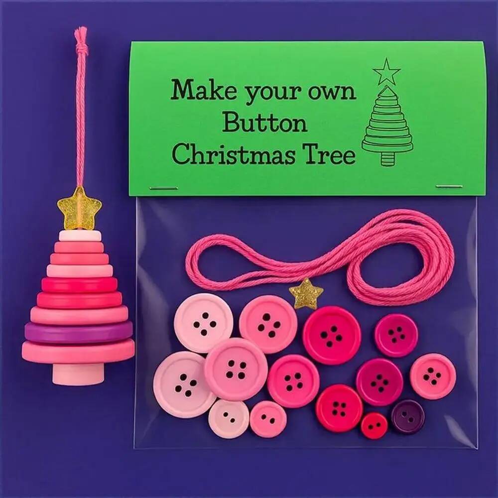 

Christmas DIY Button Ornament Kits Handmade Button Santa Craft Kit Christmas Tree Shaped Christmas Decoration hanging Ornament рожевий