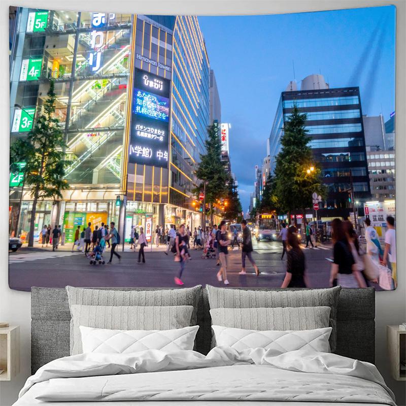 Glittering Chunxi Road Night View Tapestry  Urban Style Art for Home Decor