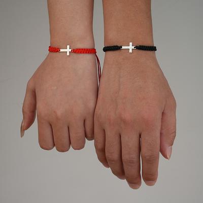 String Rope Stainless Steel Cross Love Bracelet for Couples Braided Bracelet Cross Charm Adjustable Friendship Gift for Women Men