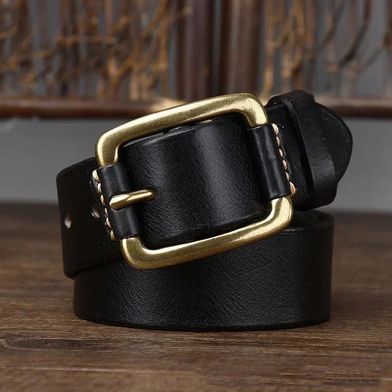 3.8CM Reines Rindsleder Hochwertige Echtes Ledergürtel für Herren Markenriemen Männliche Messingschnalle Ausgefallen Vintage Jeans Cowboy Cintos