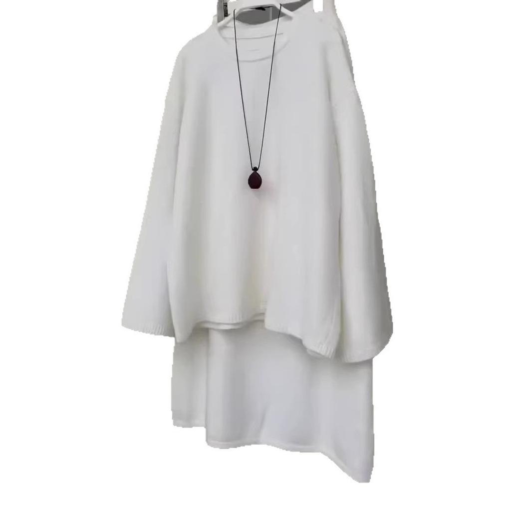 Cross-border European and American women's clothing fashion temperament round neck long sleeve simple loose knitted sweater straight skirt set