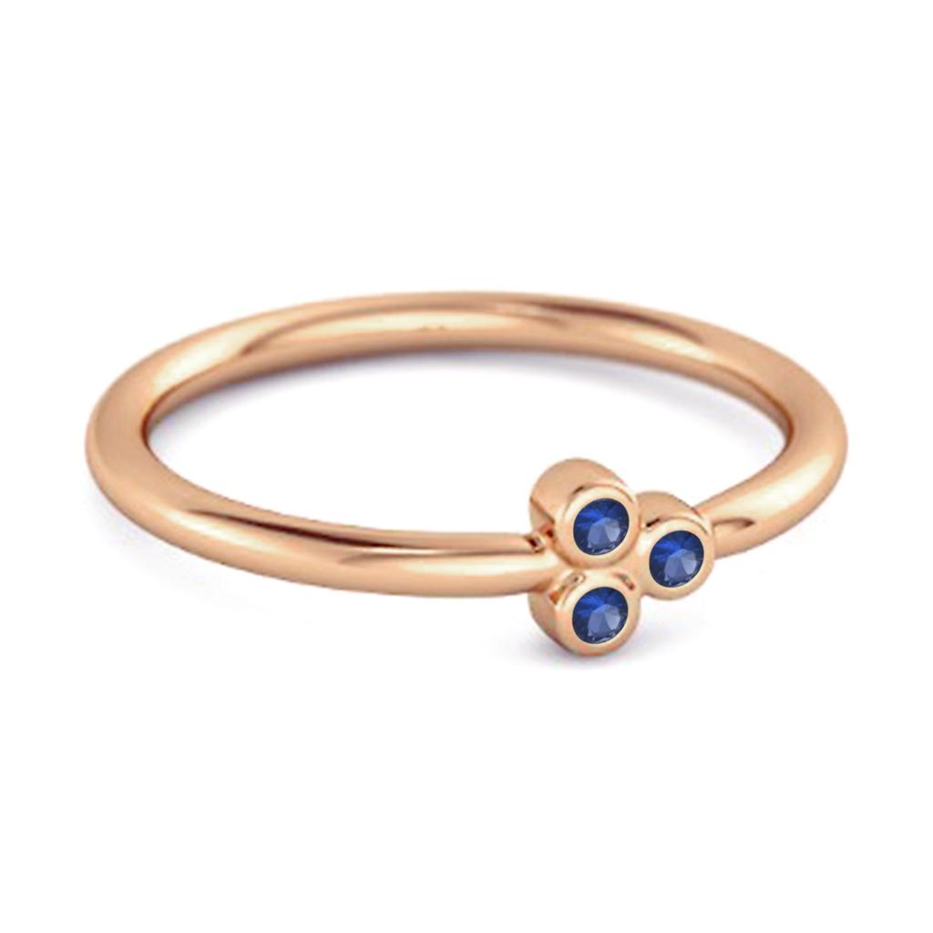 Blue Sapphire Triple Bezel Cluster Ring - 925  Sterling Silver Rose Gold Vermeil