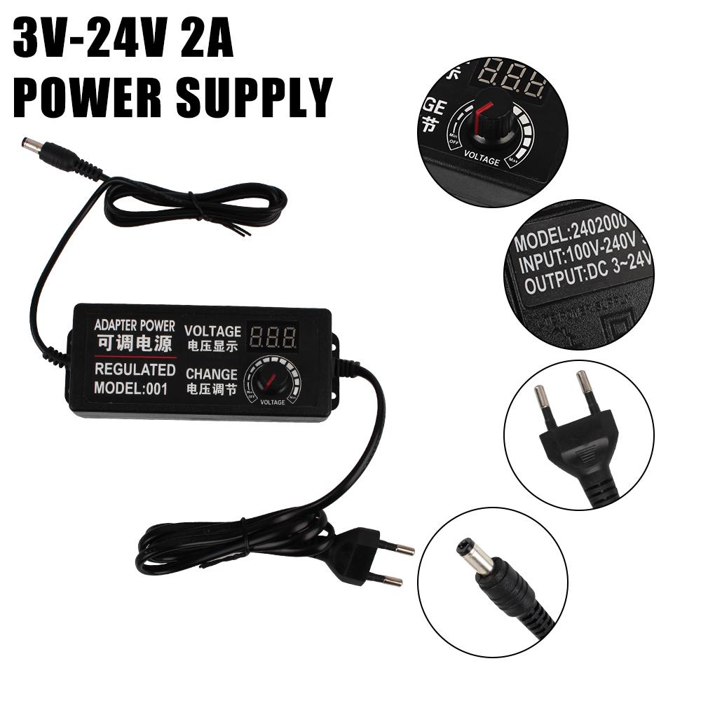 EU AC Adjustable Adapter Display Screen DC 3V-24V 2A Voltage Regulated Power Supply Adatpor Plastic