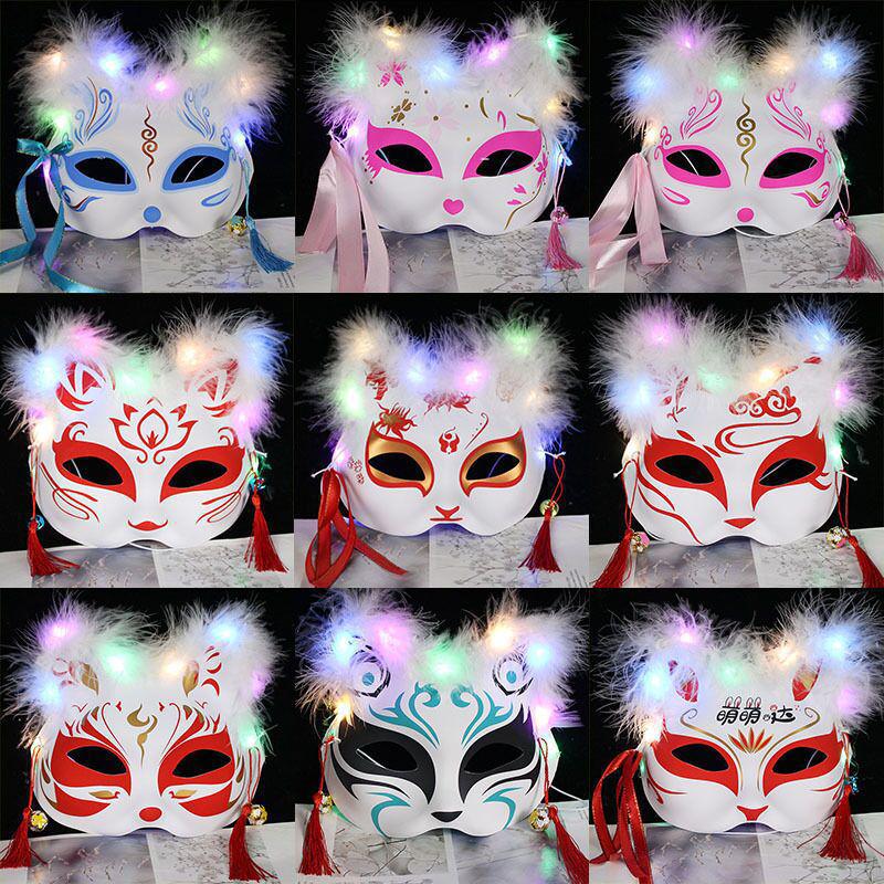 Neue leuchtende alte japanische Stil Halbgesichts Kinder Anime Fuchsmaske für Halloween