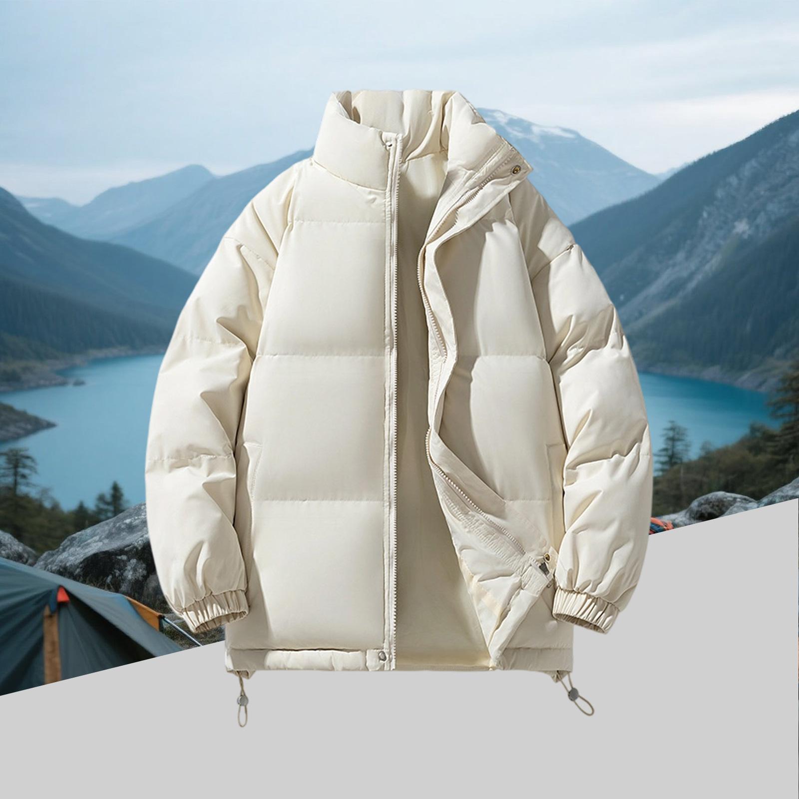 

Мужская куртка из хлопка с пухом и флисовой подкладкой - Свободный стиль с карманами на молнии, Теплая, Повседневная и Универсальная XXL бежевый