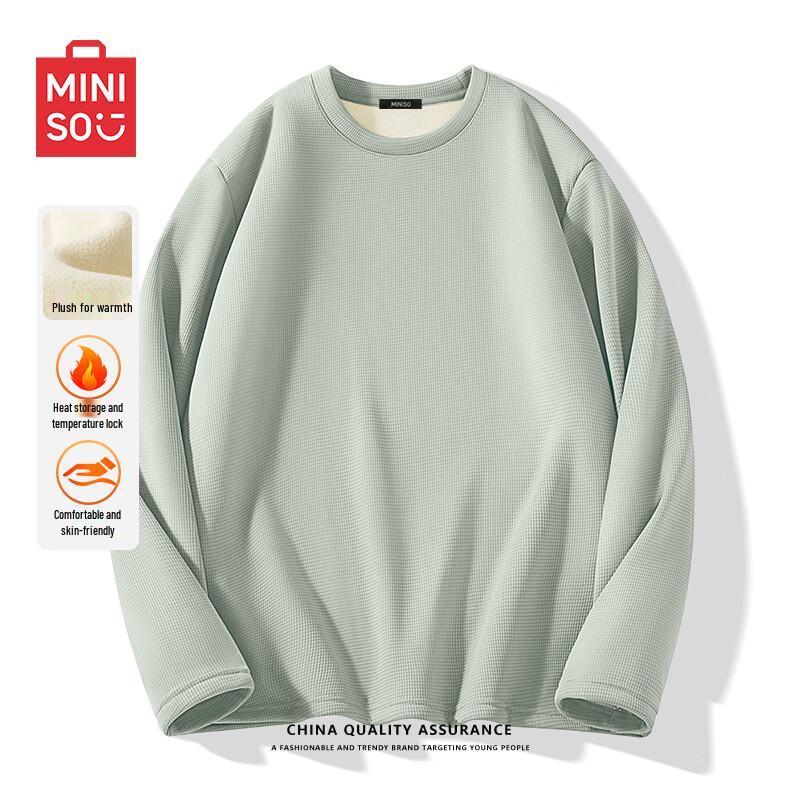 MINISO Men s Thermal Waffle Knit Crew Neck Long Sleeve Tee M