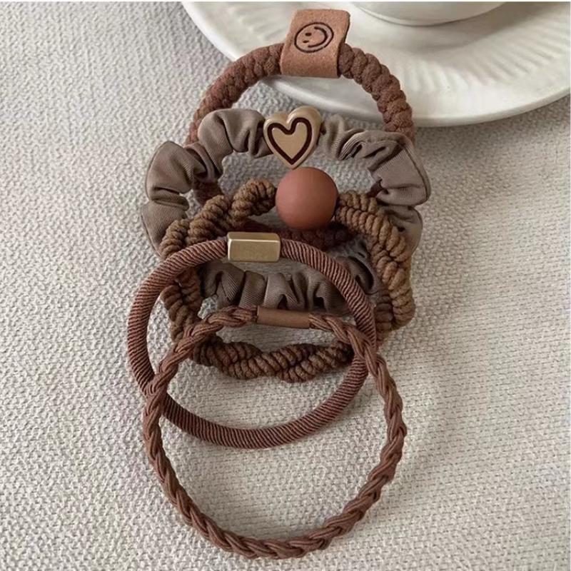 Simple and Stylish Leather and Rubber Hair Accessories for High Ponytails 5pcs