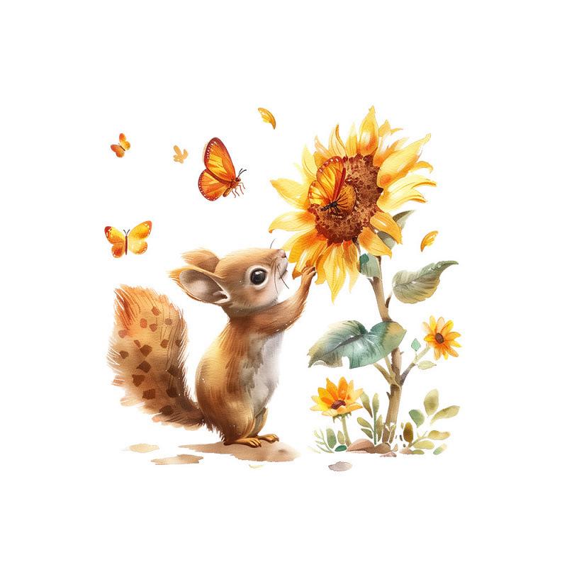 2026 New Year Sunflower Squirrel Watercolor Wall Sticker for Home Decor