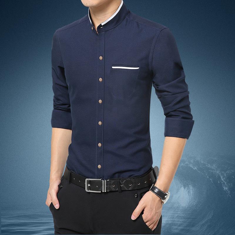 

Men s Long-sleeved Slim Fit Business Casual Shirt XXXXXL темно-синього кольору