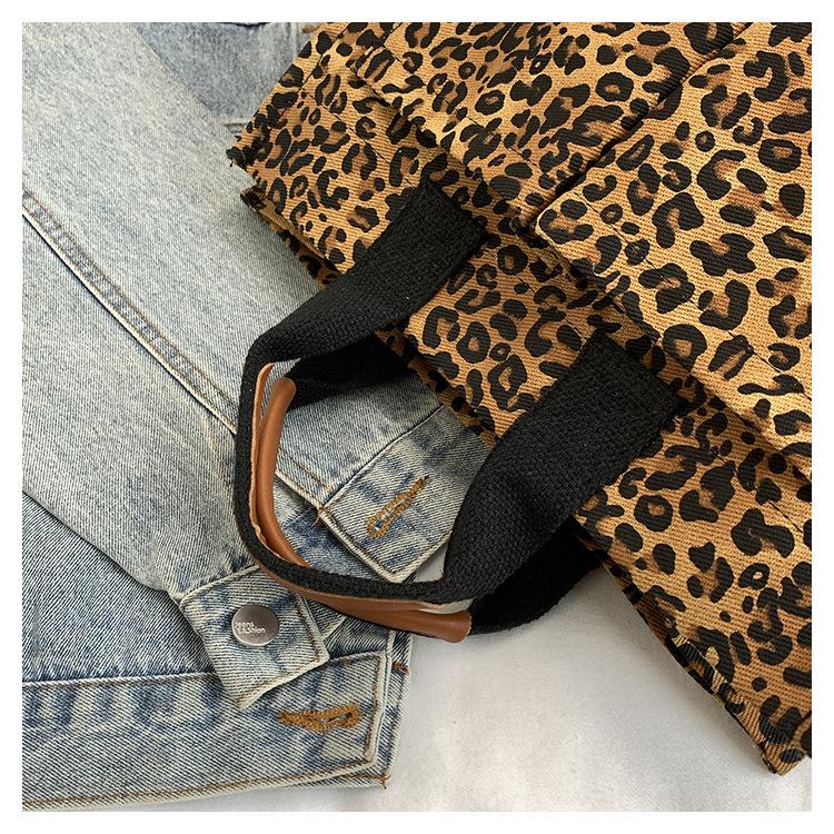 Women's High-End Leopard Print Canvas Tote Bag - Autumn/Winter Fashion, Large Capacity, Casual Crossbody & Shoulder Bag