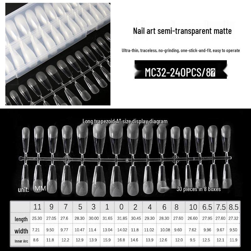 

240 Прозрачные Матовые Длинные Наконечники для Ногтей Балерина - Ультратонкие и Не Требующие Опиливания