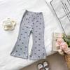 Girls Korean Cartoon Print Flare Pants Autumn Casual Chic Wide Leg Trousers for Kids