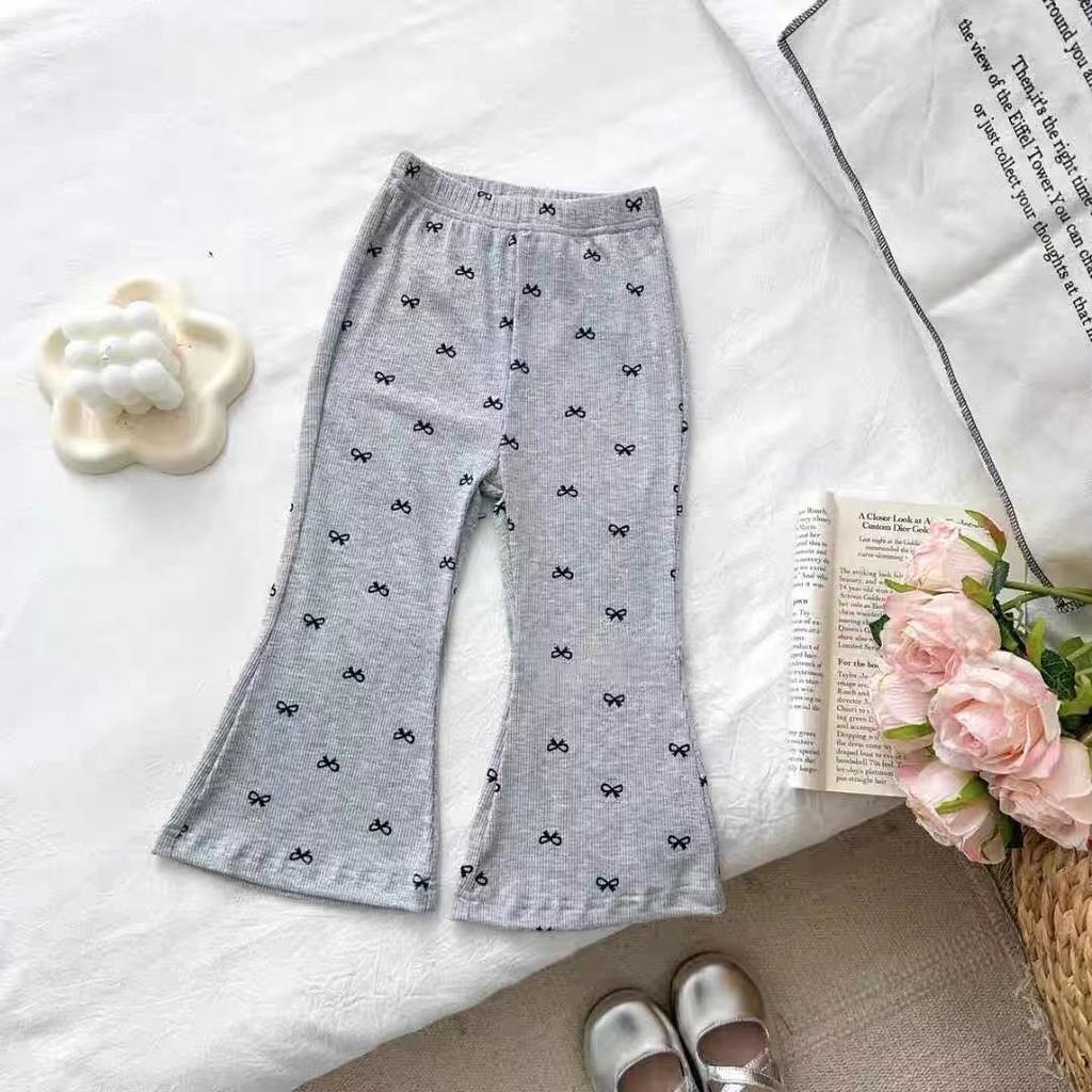 Girls Korean Cartoon Print Flare Pants Autumn Casual Chic Wide Leg Trousers for Kids