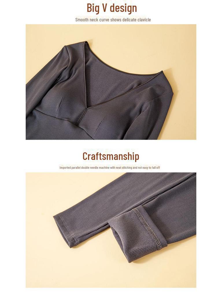 Women's Winter V-Neck Warm Tops with Chest Pads, Double-Sided Brushed Velvet, and Seamless Thickened German Velvet Bras