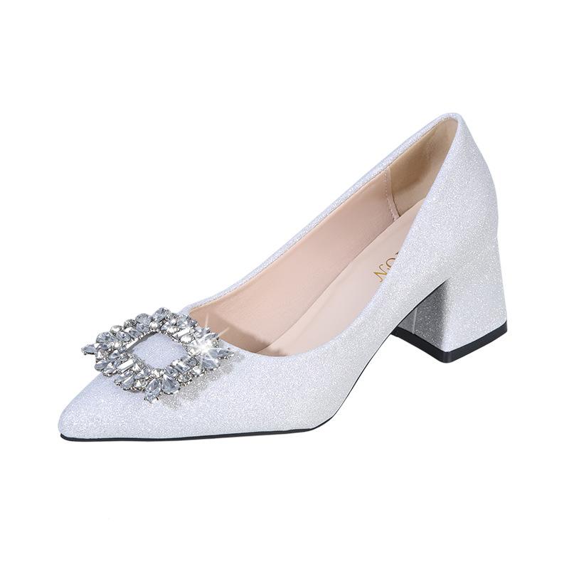 Fashion rhinestone Women's Shoes 2025 luxury woman shoes Square heel High Heels shoes Designer Brand Pumps Pointed toe Comfortable