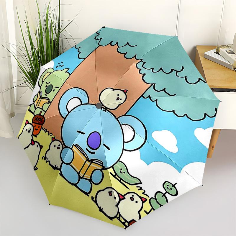 

1pc Outdoor Umbrella with Cute Koala and Chick Print - Automatic Opening/Closing, Portable 3-Fold Design, 8-Rib Iron Frame - Perfect Gift for Fan