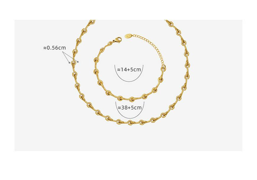 Heavy Industry-Inspired Gold-Plated Necklace & Bracelet Set with Hook-Shaped Spliced Titanium Steel Chain