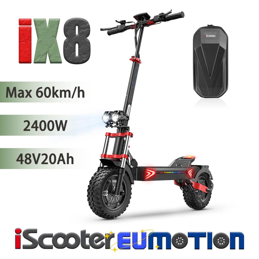 12" 2400W iScooter iX8 Universal City E-Scooter for Adults Full Susepnsion, Oil Disc Brakes, LCD Display, 48V20Ah, 60km/h Foldable Commuter E-Scooter