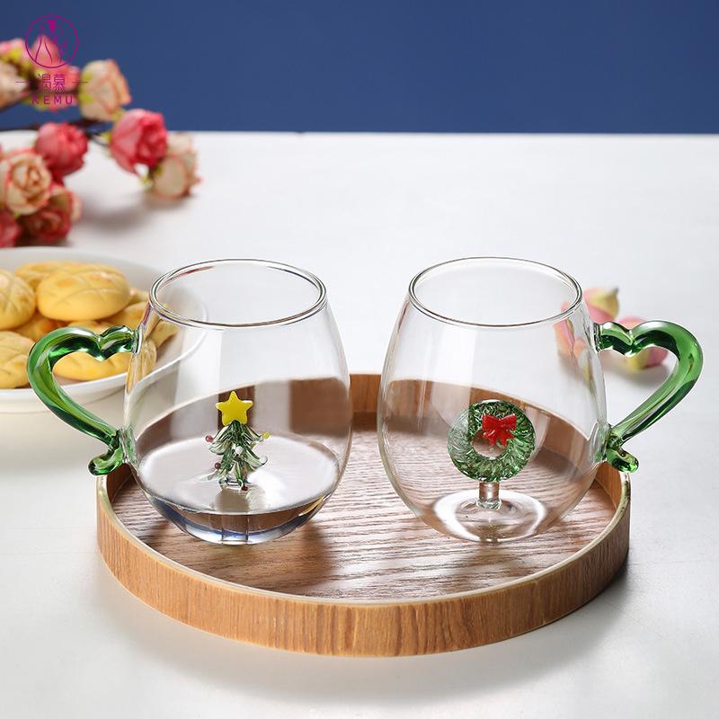 Christmas Tree Coffee Glass Cup 300ml Cute Animals Water Tea Cup Wine Glass for Champagne Flutes High Borosilicate Milk Glass