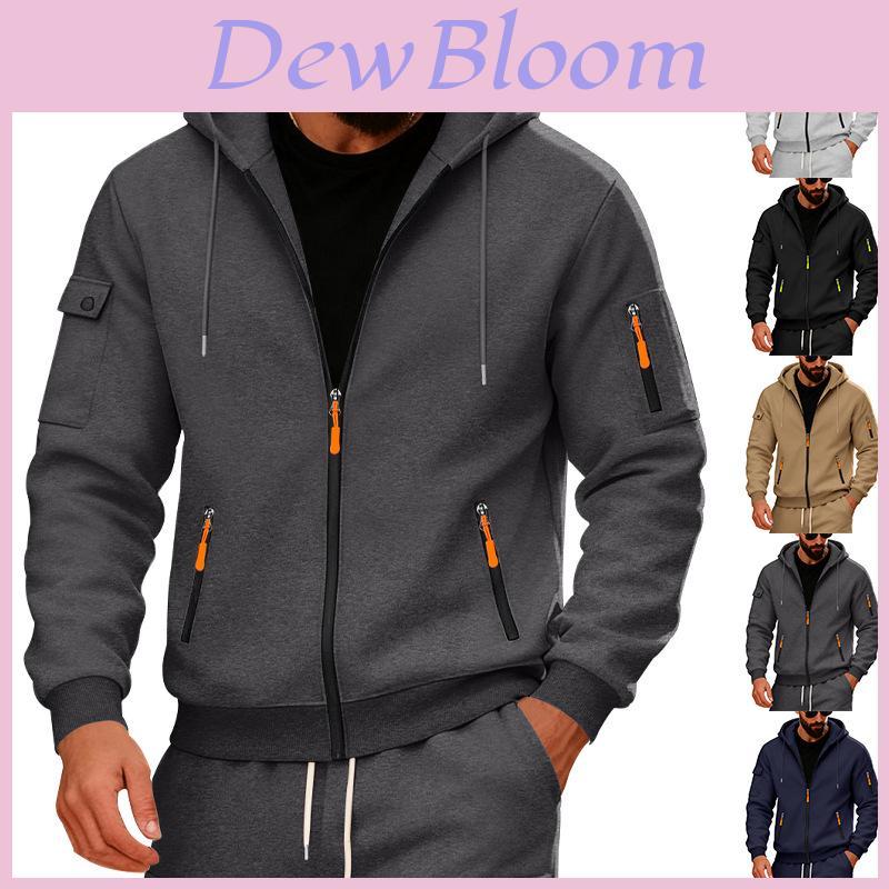 Mens Casual Hoodie With Zipper Pockets And Fleece Lining For Winter Comfort