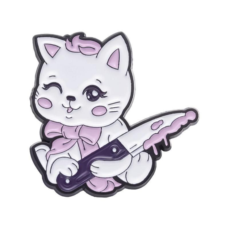 Adorable Creative Purple Cat And Bat Design Brooch Cute Animal Alloy Pin Accessory