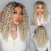 Krajková přední kinky kudrnatá paruka| Tepelně odolné japonské hedvábné vlákno | Přirozené afro vlasy s pěšinkou uprostřed pro ženy | Nastavitelná celá čepice