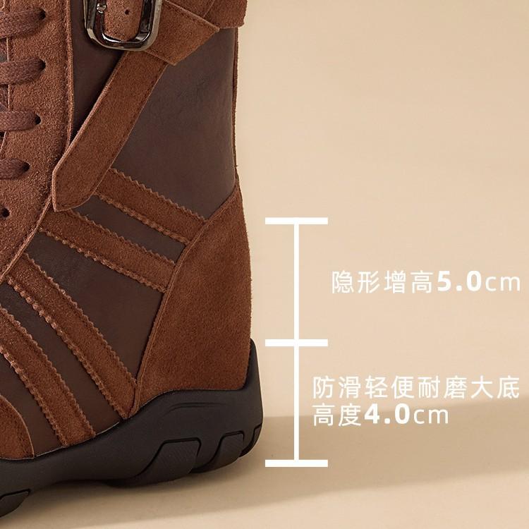 Fashion Martin boots women's 2025 autumn new non-slip tooling boots 9CM short boots invisible thick sole inner height increase rhubarb boots