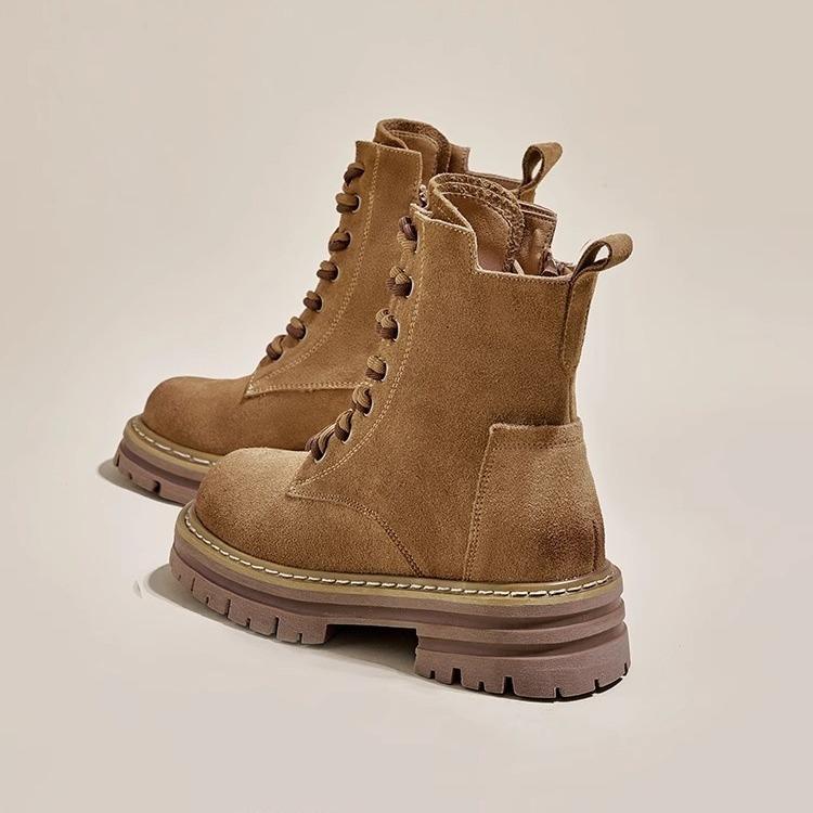 European station Martin boots women's 2025 autumn and winter new leather retro tooling western cowboy boots thick-soled short boots