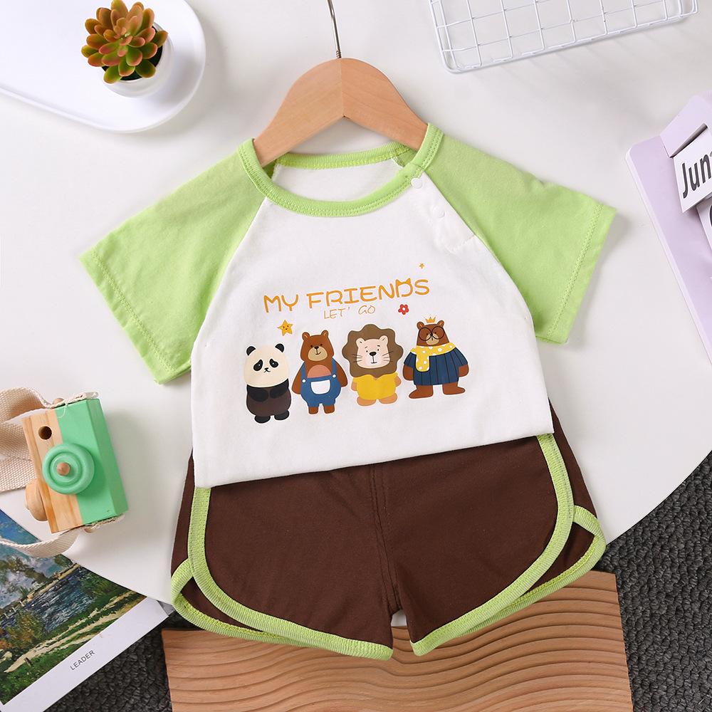 2ks/sada Letní kojenecká souprava Bavlna Kreslený Neformální Dětský oblek Dětské Oblečení Dívka Kluk Tričko+Šortky Dětské oblečení