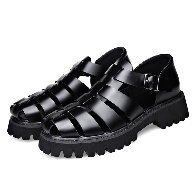 Men's Retro Leather Slip-On Sandals - Cool, Breathable, Lightweight Shoes with Thick Sole & Buckle