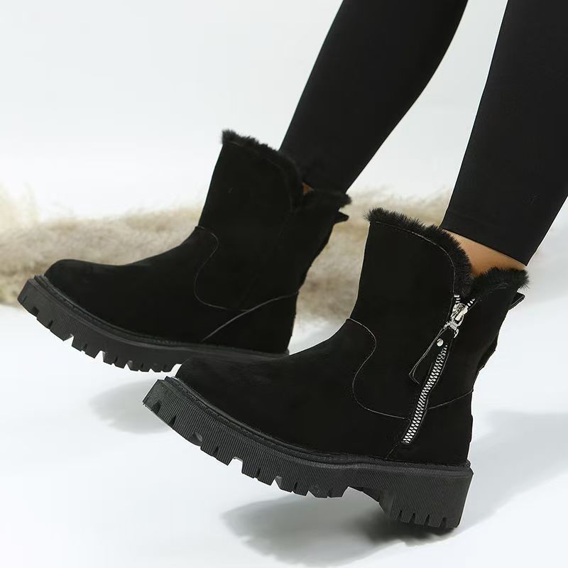 Snow Boots Women's Autumn and Winter 2025 New Velvet Thickened Warm Cotton Shoes Non-slip Thick-soled Suede Matte Short Boots