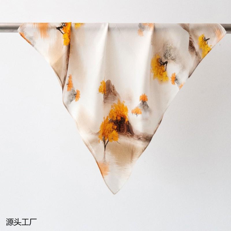 Maple Leaf Reflection Silk Scarf Elegant Square Women