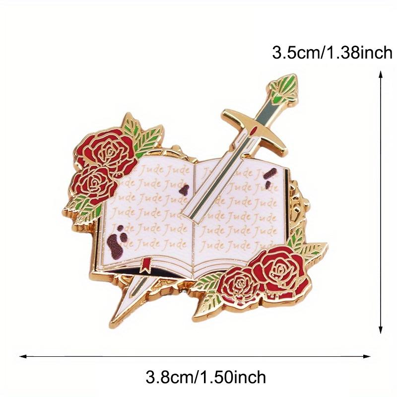 Book Sword Enamel Brooch Badge Flower Letter Pins Bookish Gift