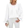 Frühling und Herbst Damen Bluse Einfarbig Rundhals Lose Langarm Top