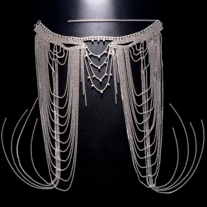 Elegant Layered Rhinestones Shoulder Chain Shimmering Layered Fringe Body Jewelry For Parties Weddings And Evening Event