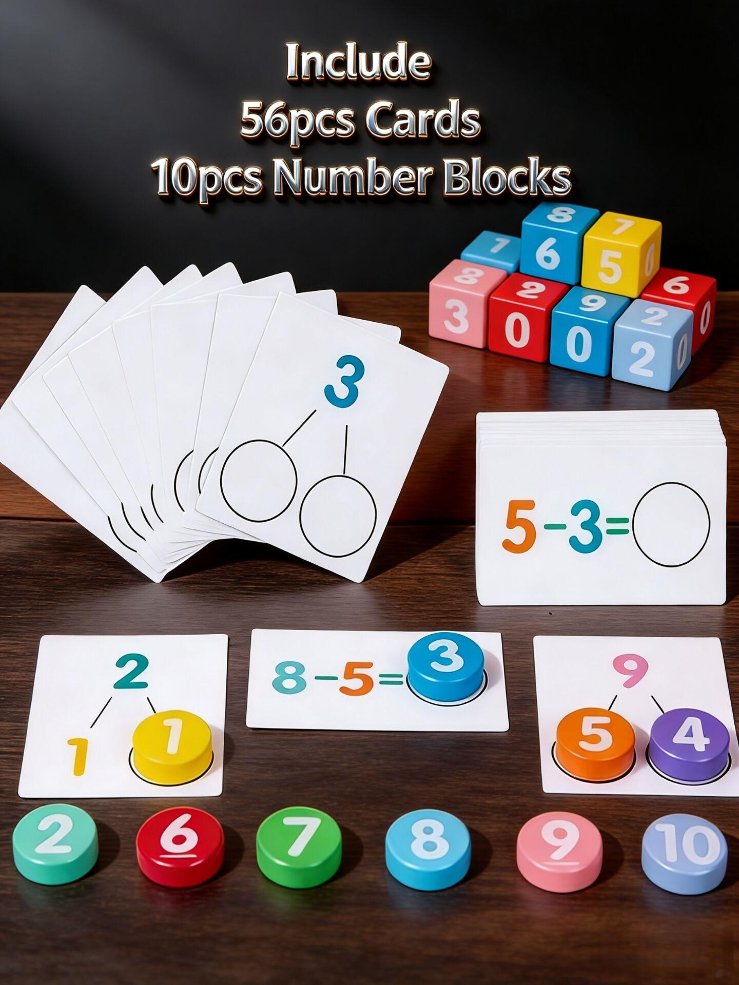 Kids Math Manipulatives, Wooden Number Blocks  90pcs Flash Cards, Addition Subtraction Learning Games for Toddlers Ages 3-6