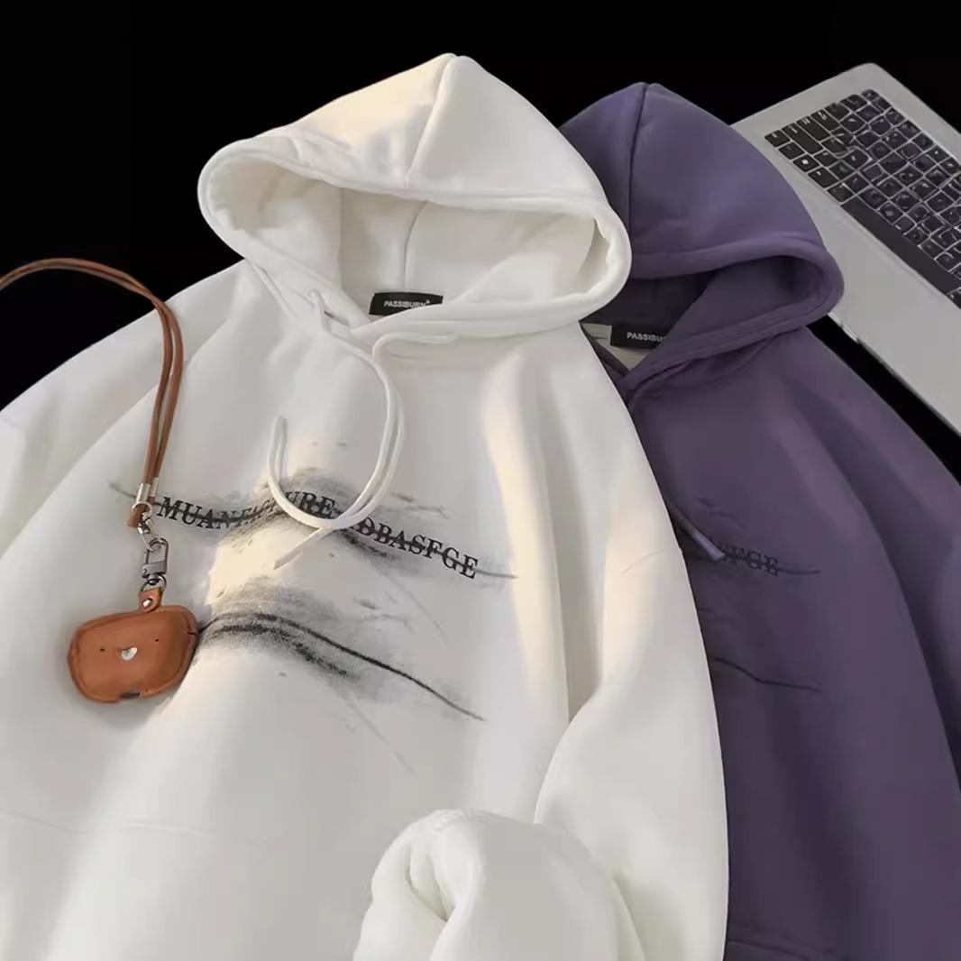 Jmg Clothing Men's Purple American Printed Couple Sweater Autumn Vintage Casual Loose Hooded Sports Jacket Cm