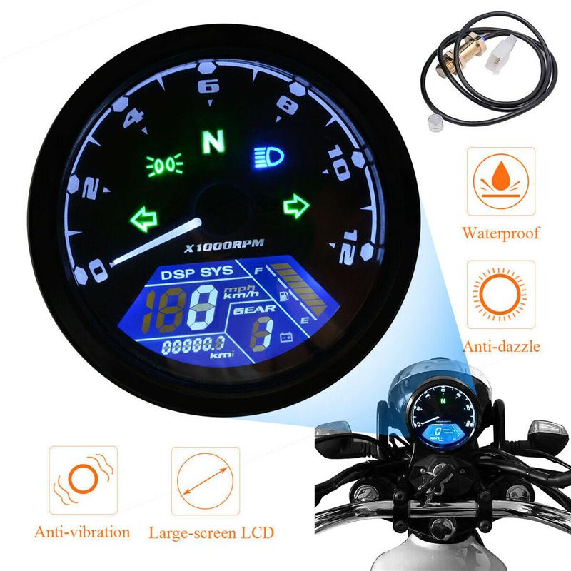Universal Motorcycle LCD Digital Speedometer 8-18V DC Motorbike Odometer Tachometer Gauge ABS Waterproof Instruments