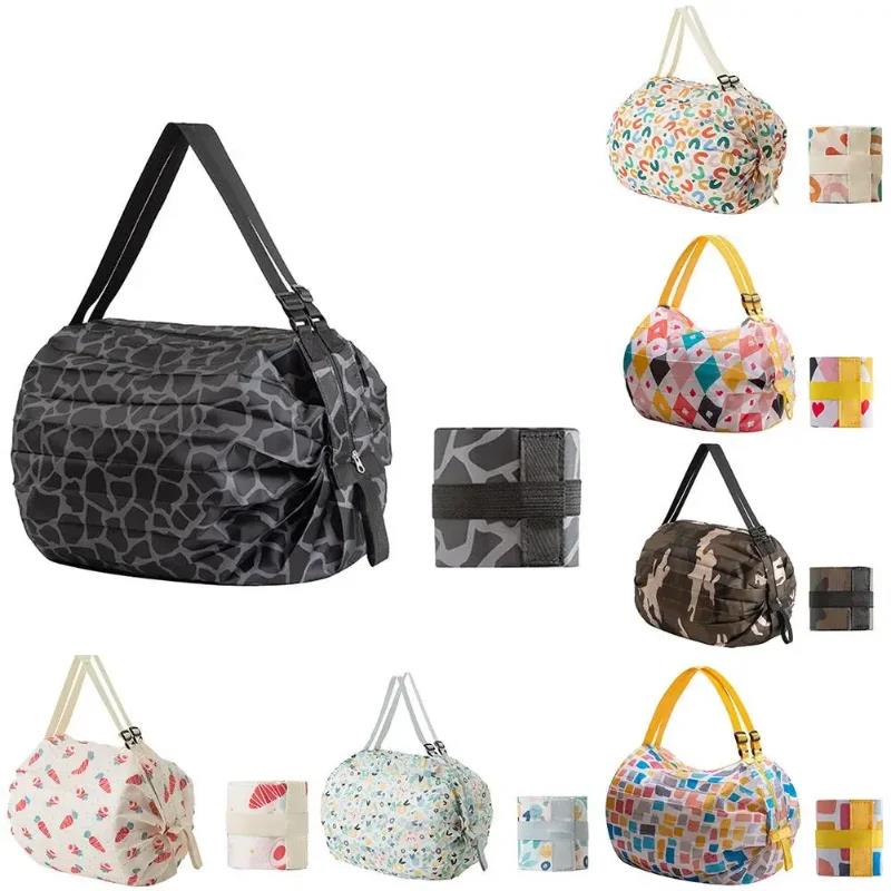 Foldable Reusable Grocery Bag Portable One Shoulder Handbag For Travel Groceries Supermarket Tote