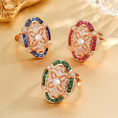 Takı Bakır Taban Altın Kaplama Taklit Zirkon Rose Gold Yüzük Retro Mikro Kakma Yüzük