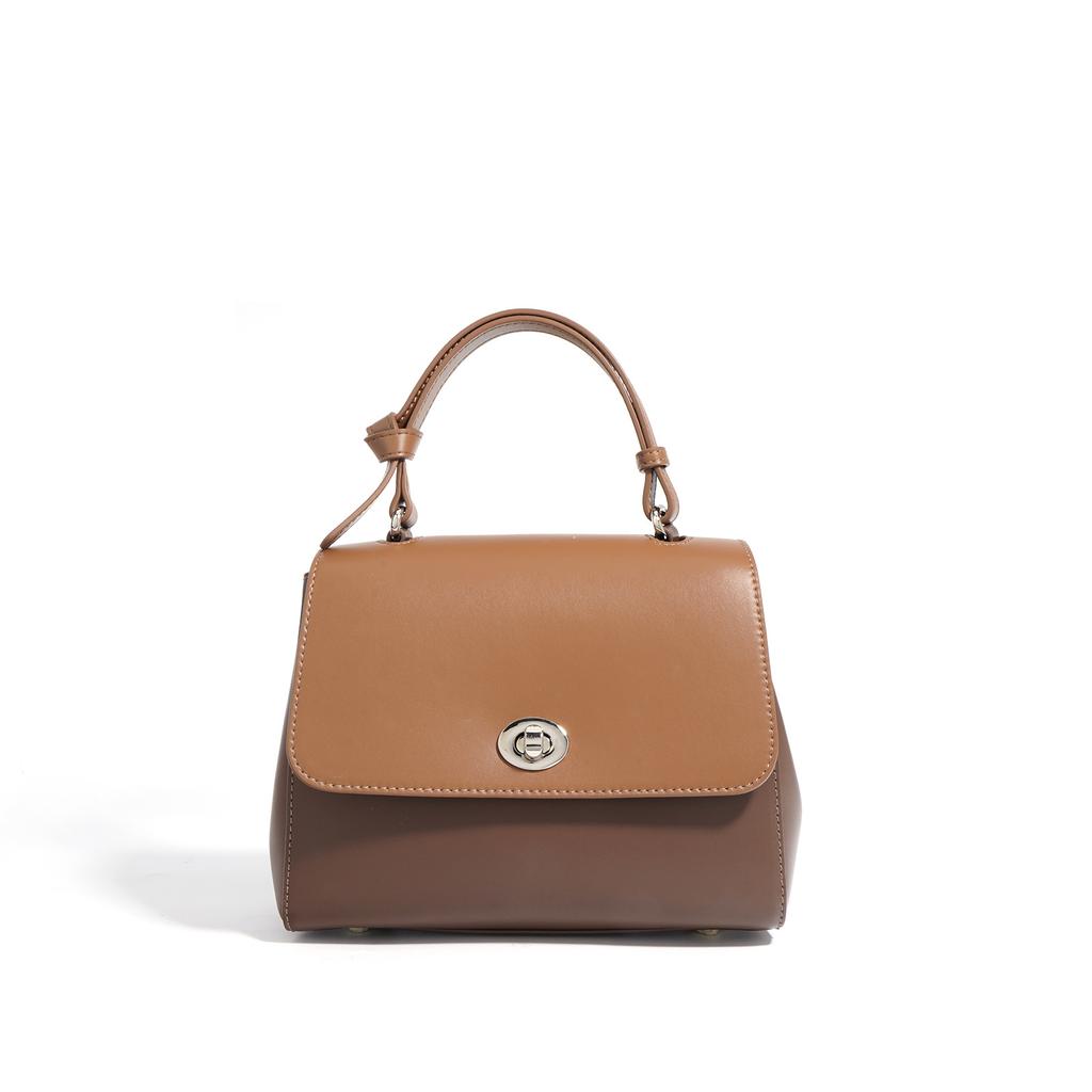 Color-blocking Leather Handbag, Crossbody Trendy Bag, High-quality Commuter Single-shoulder Bag, Niche Leather Hand-held Bag