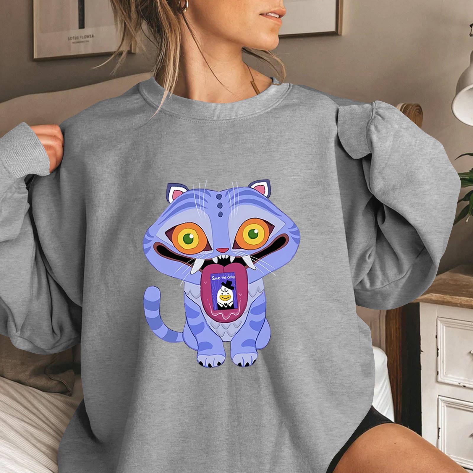 

Женская мода повседневная толстовка с длинным рукавом и круглым вырезом с принтом M