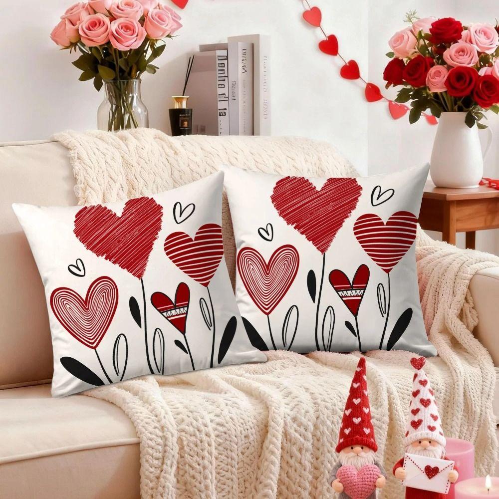 Red Heart Valentine's Day Pillowcase Polyester Simple Envelope Throw Pillow Cover Soft Wedding Pillow Cover For Sofa Decoration