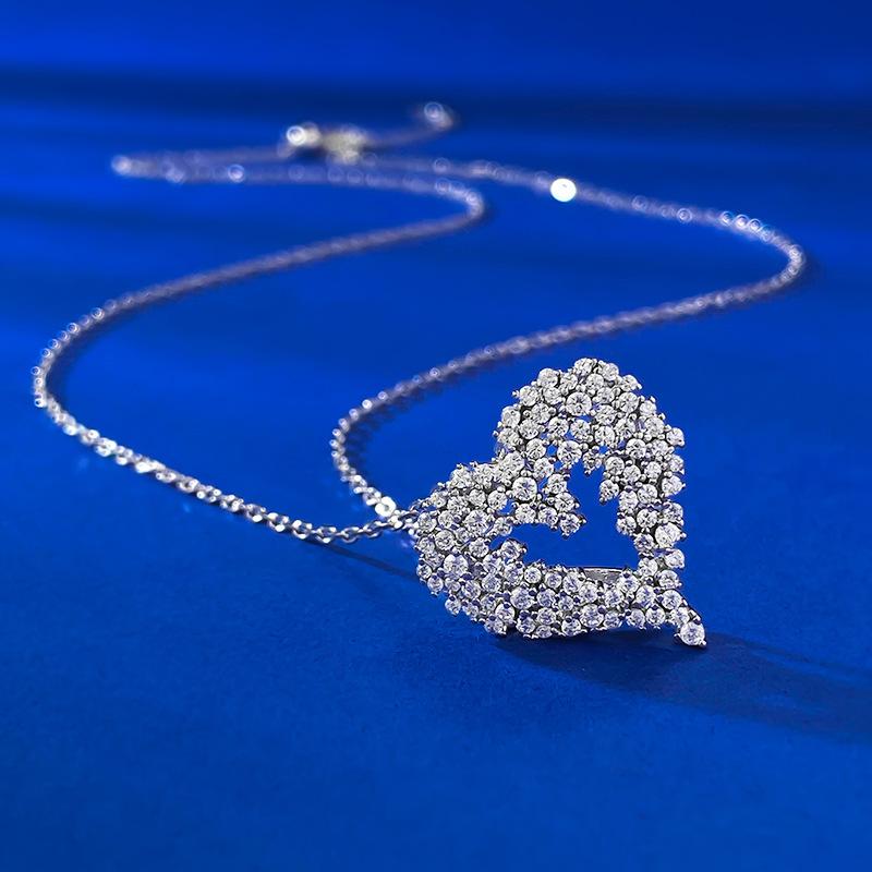 Queen Heart Lab Moissanite Diamond Pendant Real Sterling Silver Wedding Chocker Necklace for Women Engagement Jewelry