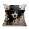 Modern Art Ink Splash Painting Fashion Girl Lady Portrait Beautiful Face Home Decorative Sofa Throw Pillow Case Cushion Cover