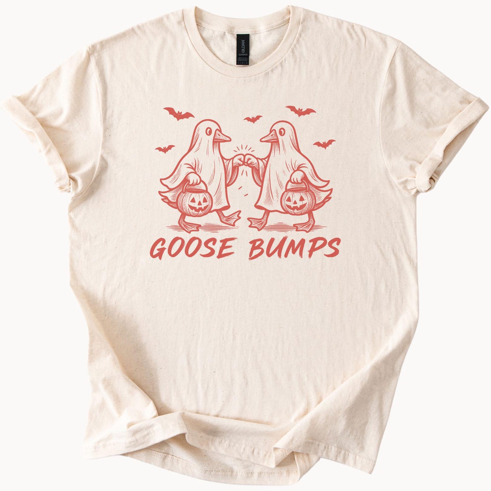 Goose Bumps Halloween Shirt Funny Ghost Goose Costume Fist Bump Spooky Graphic Tee Cute Trick or Treat Pumpkin Bats Fall Shirt 100