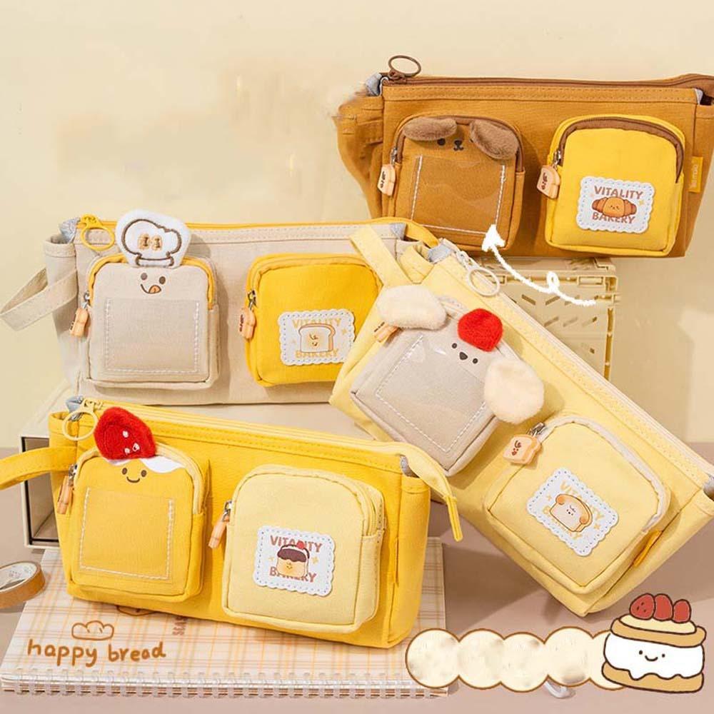 Large Capacity Cartoon Canvas Pen Bag PVC Stationery Storage Bag Cute Bear Pencil Pouch  Daily