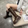 Black Retro British Style Thick Heel Platform Boots Women's 2025 Autumn and Winter New Boots Tall and Thin Knight Boots