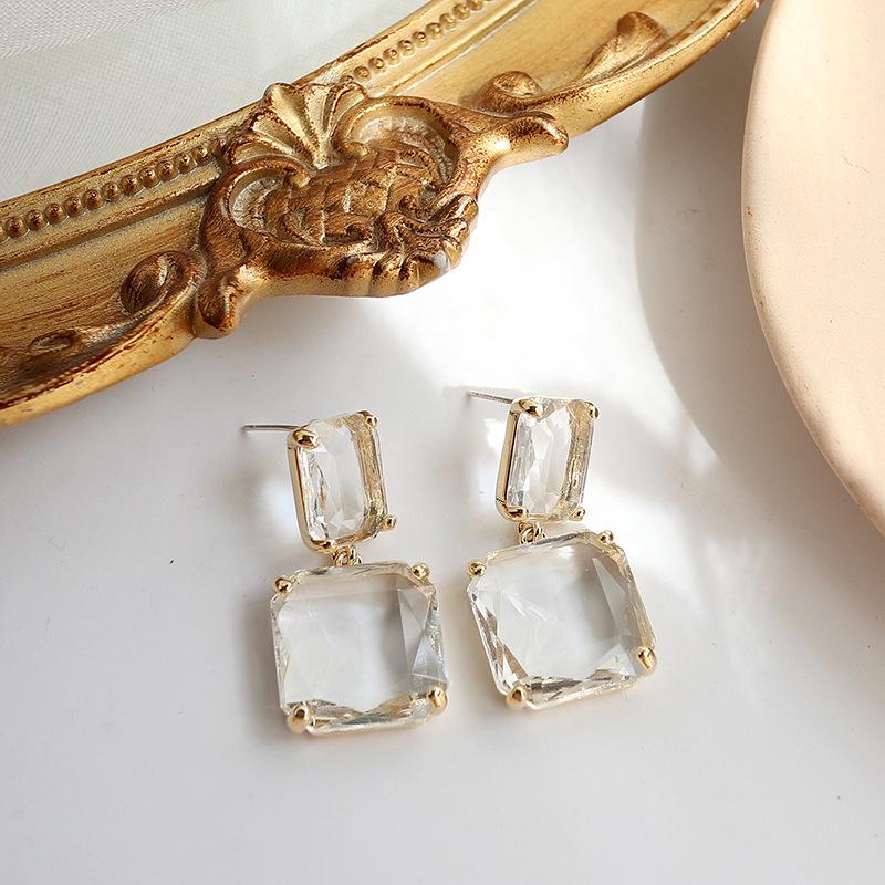 Women's Silver Needle Square Crystal Geometric Clear Resin Drop Earrings Hot Sale New Arrivals Design